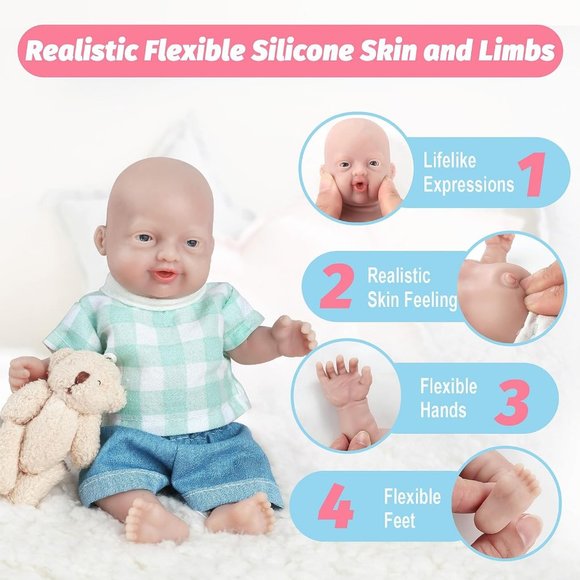 7 inch Mini Full Body Silicone Tiny Miniature Reborn Not Vinyl Baby Dolls - Picture 4 of 6